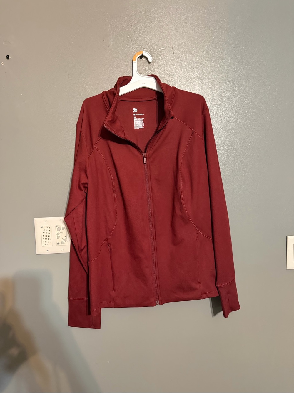 NWOT All In Motion Maroon Robust Red Full Zip Track Jacket Thumbholes XXL